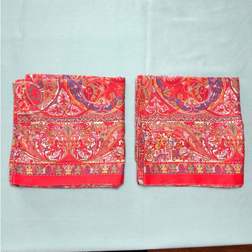 Ralph Lauren ~ GALAHAD King Pillowcase Set ~ 2 Red Paisley Floral 100% Cotton